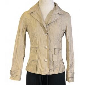 Y2K Luciano Barbera Italy Metallic Fitted Buttoned Blazer Sz S Beige Champagne